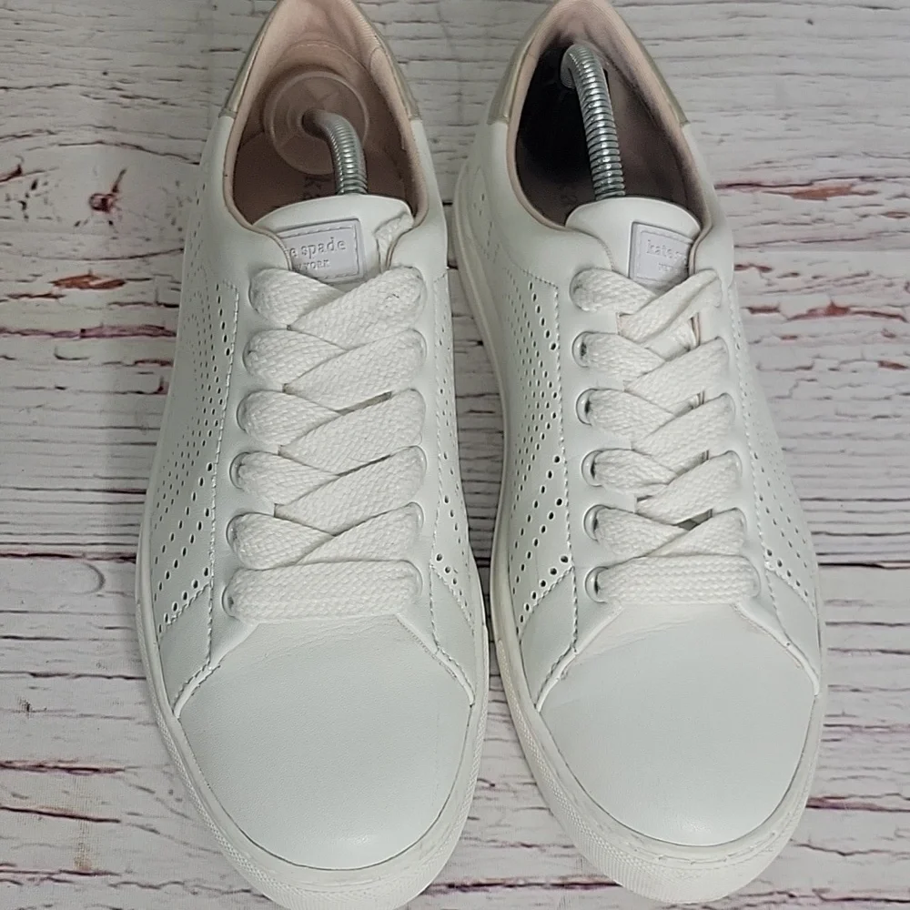 Kate Spade Ashly White Leather Sneakers Size 7.5